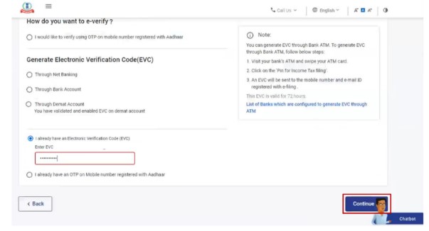 Step 2 - Enter EVC in the Enter EVC textbox