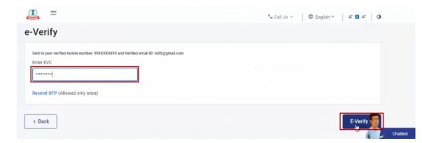 Step 2 - Enter the EVC received on your mobile number
