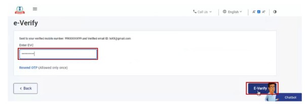 Step 2 - Enter the EVC received on your mobile number