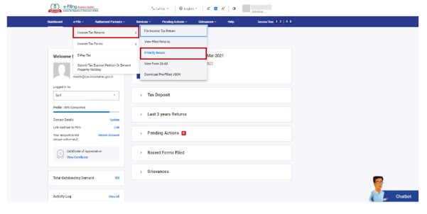 Click e-file to e-verify return